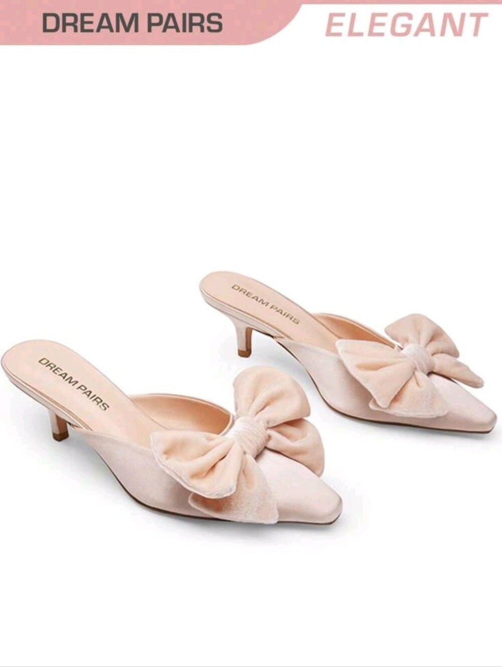 Dream Pairs Women’s Kitten Heels Blush Velvet Slip On Elegant Shoe Size 8 Bow